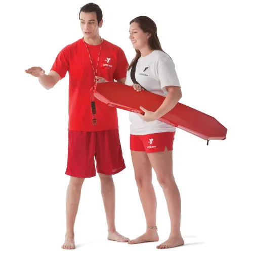 A lifeguard instructing another lifeguard.