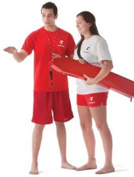 A lifeguard instructing a lifeguard trainee.